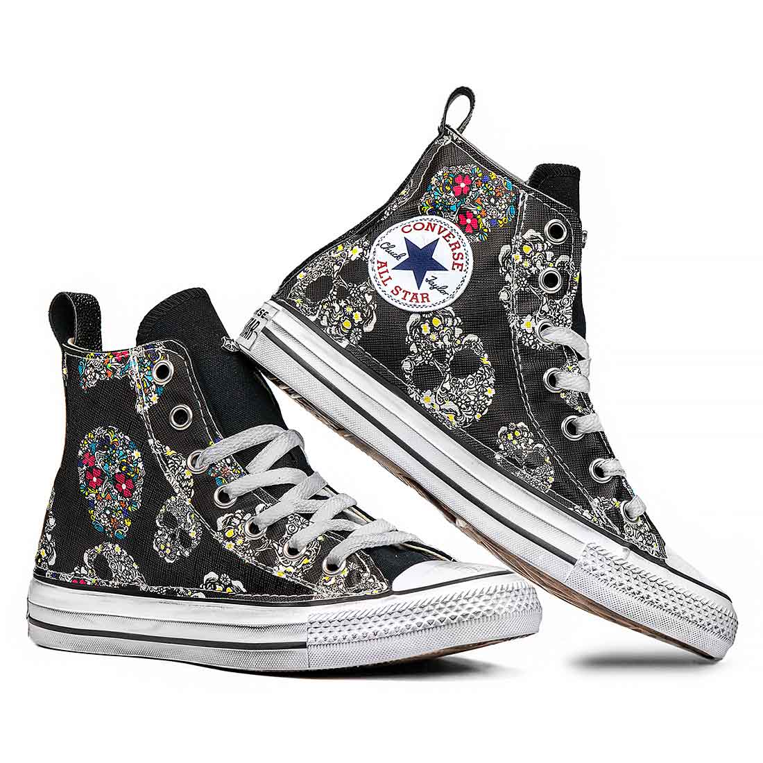 Converse All Star alte nere con Teschi Messicani