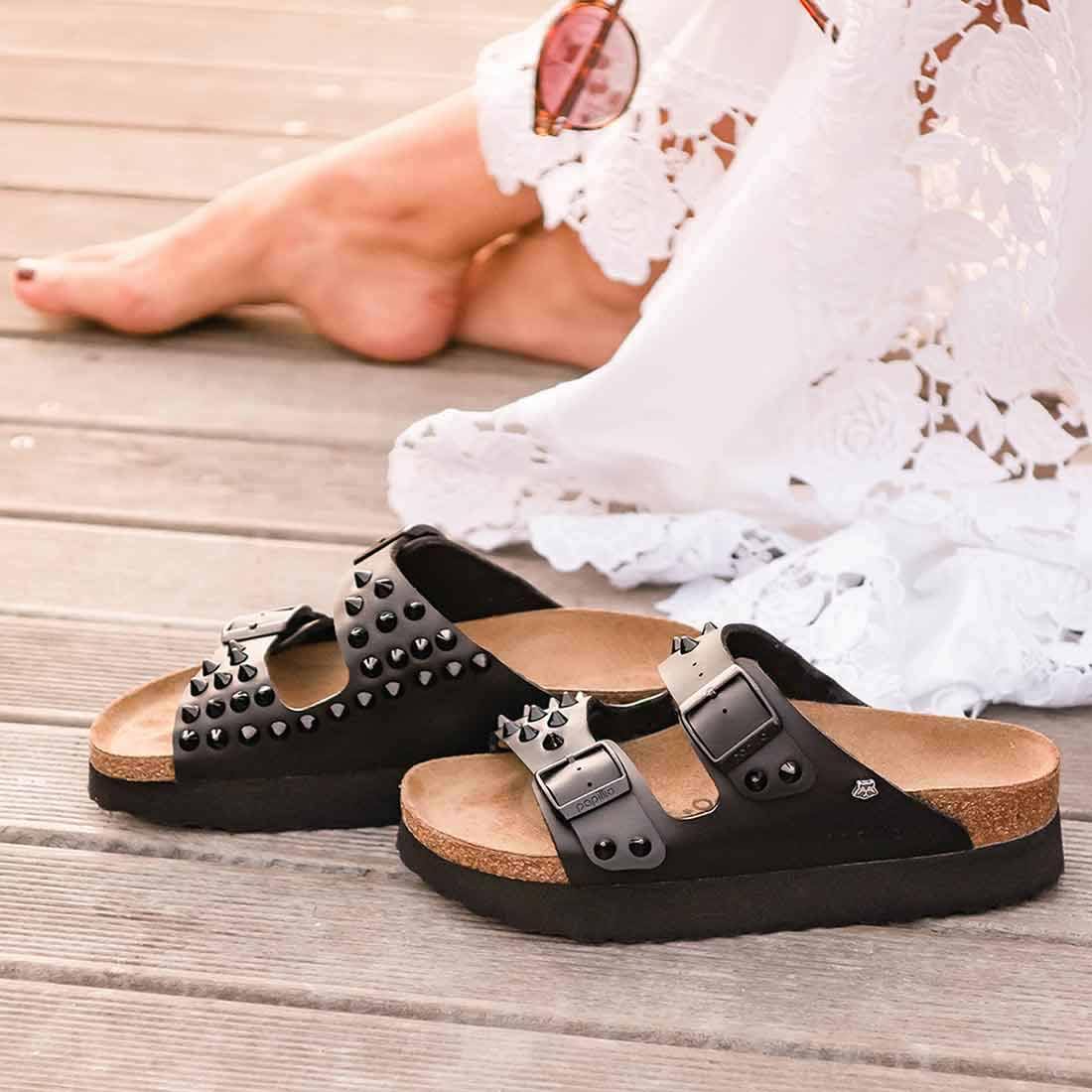 Personalizzazione Birkenstock Papillio Arizona con Borchie a Cono Nere Lucide