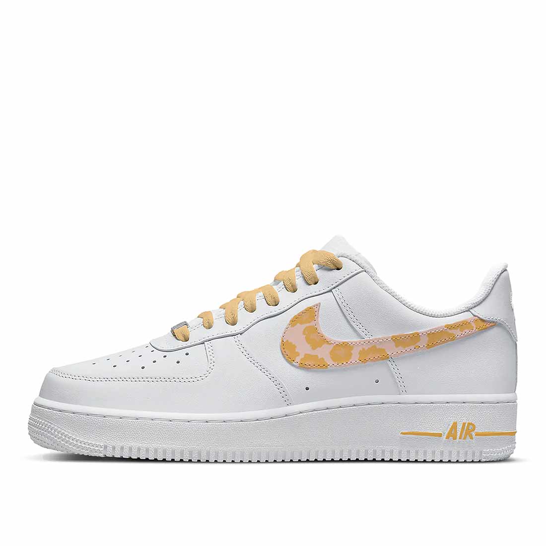 Nike bianche AF1 con swoosh animalier giallo
