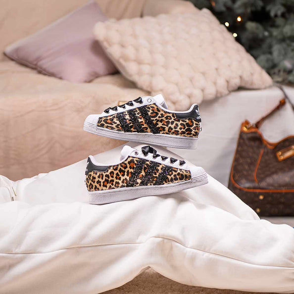 adidas superstar leopardate nere con glitter