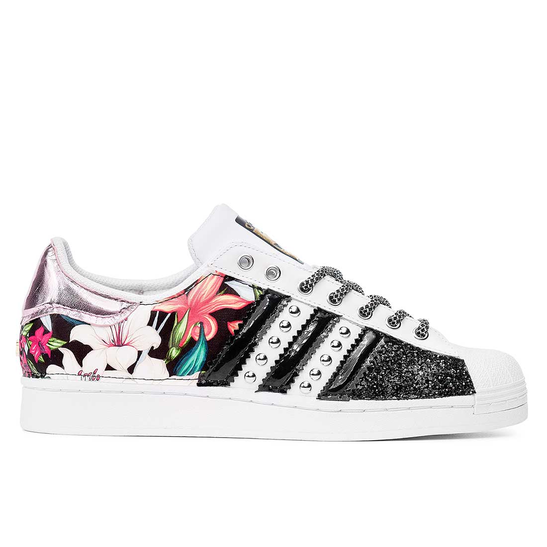 Adidas Superstar con Fiori colorati e Brillantini Neri RacoonLAB