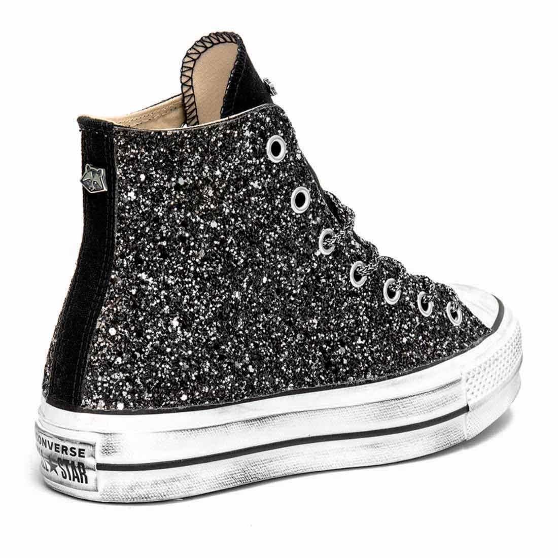 Converse All Star Alte Glitterate Nere - Suola Alta Platform - Outlet