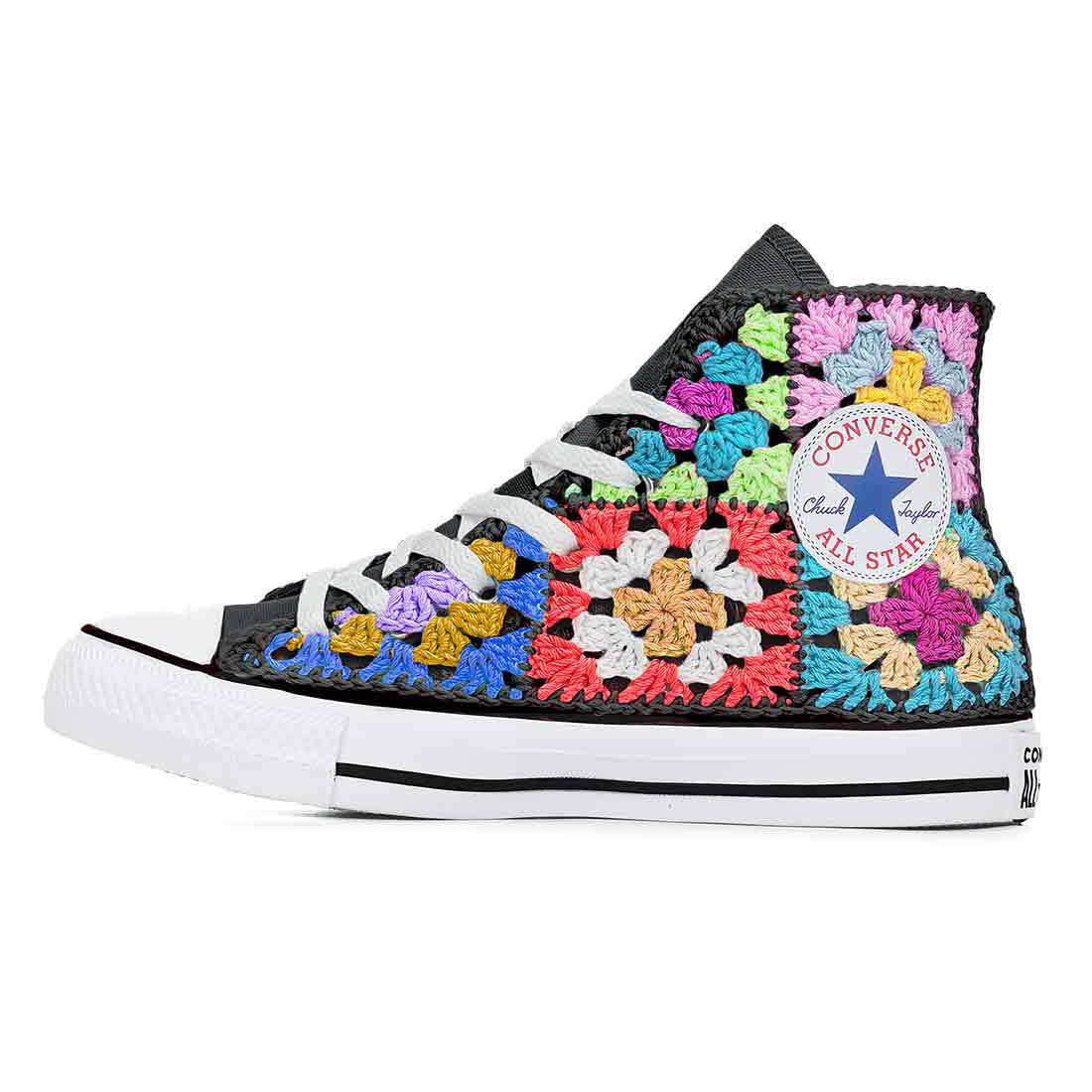 Converse All Star Alte Nere con Ricamo Colorato - Outlet