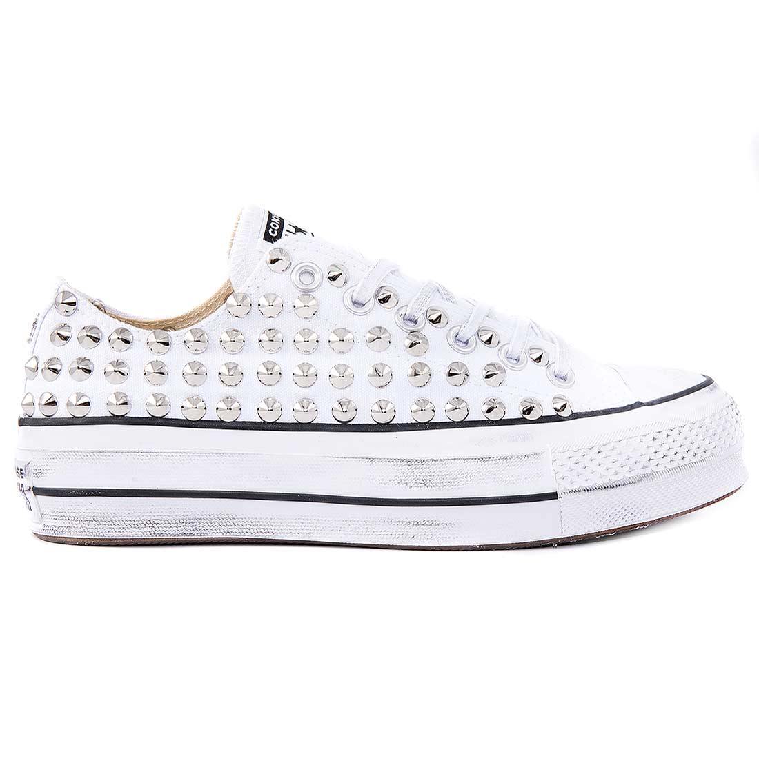 Converse All Star con Borchie - Basse - Suola Platform - Bianche - Outlet