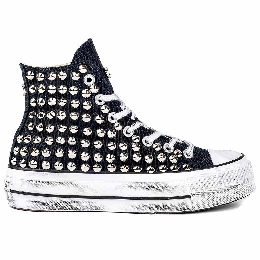 Converse All Star con Borchie - Alte suola Platform - Nere - Outlet