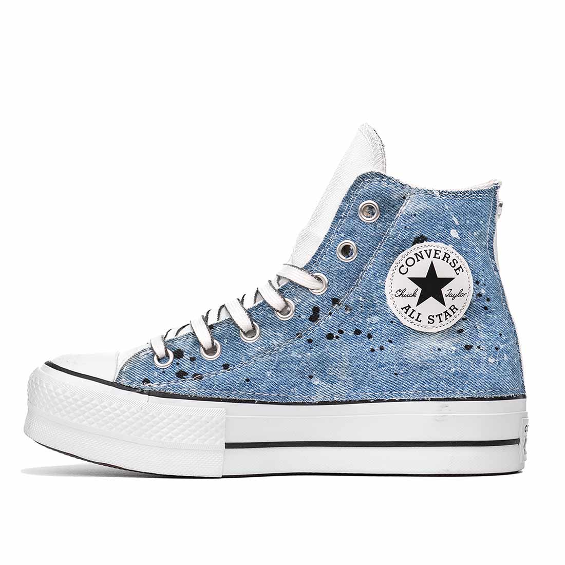 Converse All Star Platform Bianche in Jeans - Outlet