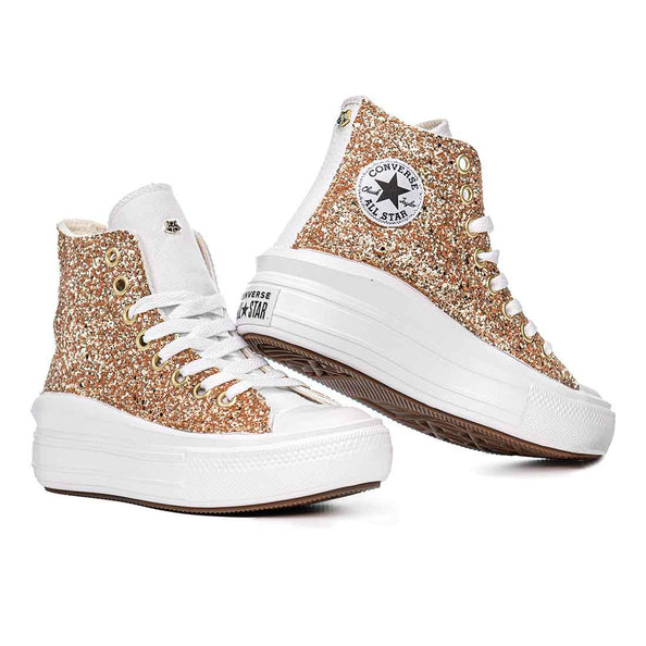 Converse all star move platform dorata con brillantini