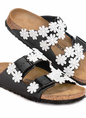 Personalizzazione Birkenstock Arizona Nere con Fiori Bianchi - Outlet
