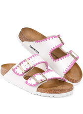 Ciabatte Birkenstock Arizona Bianche con Ricamo a mano Rosa