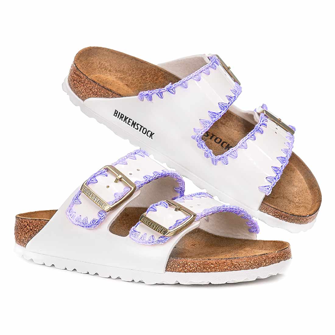 Personalizzazione Birkenstock Arizona Bianche con Ricamo Lilla