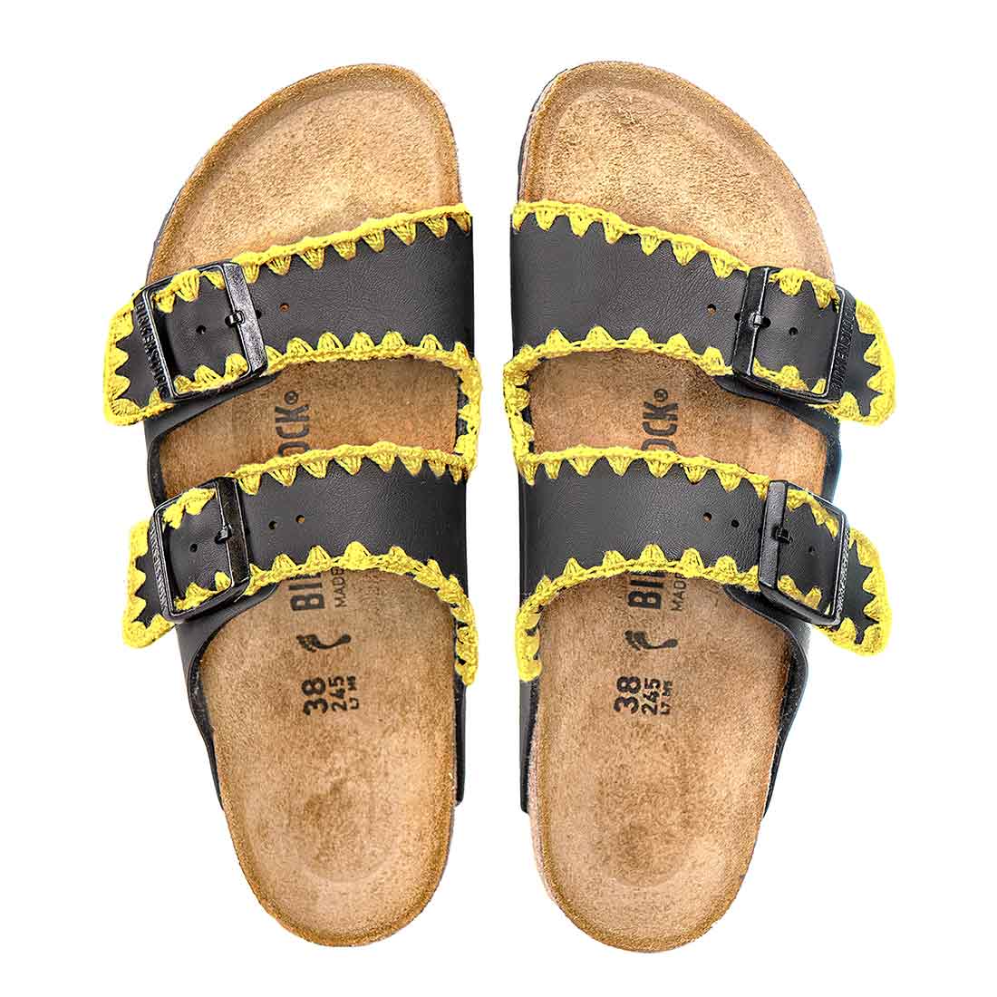 Personalizzazione Birkenstock Arizona nere con Ricamo Giallo - Outlet