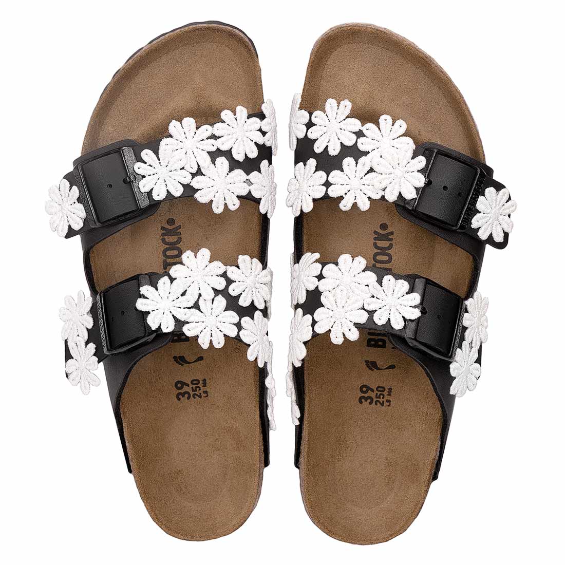 Personalizzazione Birkenstock Arizona Nere con Fiori Bianchi - Outlet