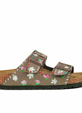 Sandali Birkenstock Marroni con Margherite e Rose
