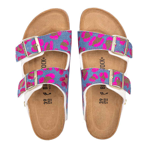 Birkenstock arizona in denim jeans leopardate color fucsia 