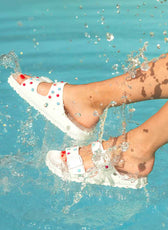 Birkenstock arizona eva bianche con cabochon fucsia azzurri