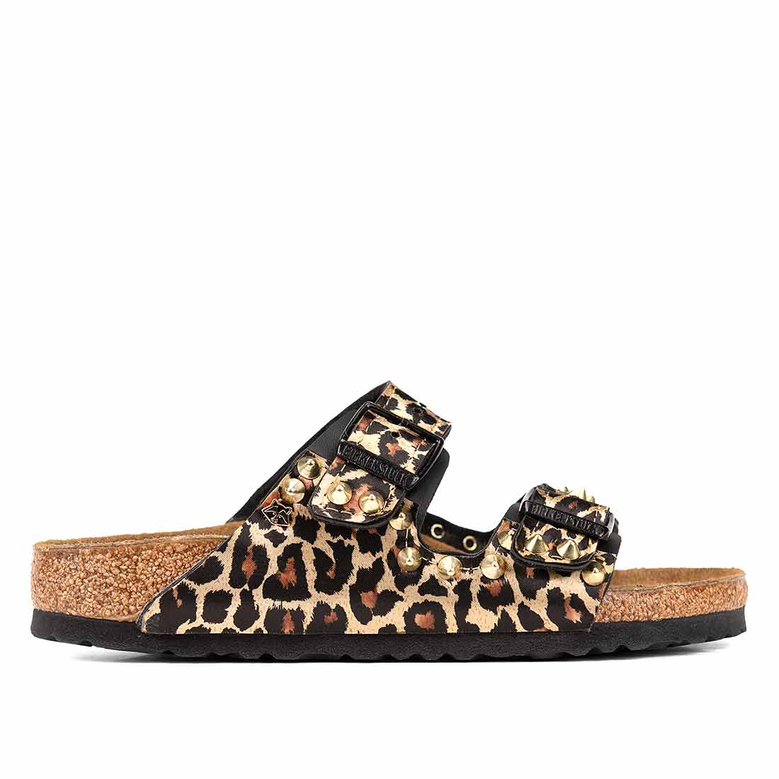 Birkenstock arizona animalier con trama leopardata e borchiette oro