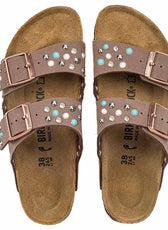 Birkenstock arizona marroni con pietre verde acqua strass luccicanti perle e borchie