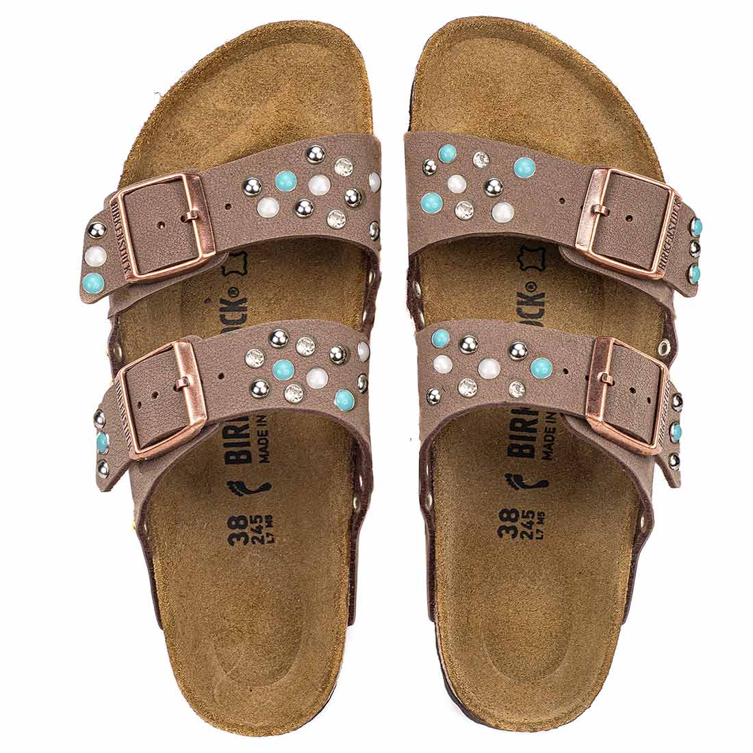 Personalizzazione Birkenstock Arizona con Borchie - Perle - Strass e Pietre - Marrone Mocca - Outlet