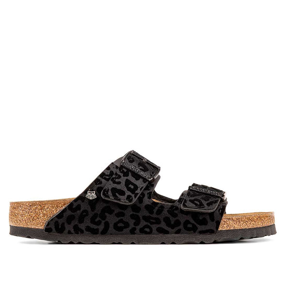 birkenstock Arizona personalizzata con tessuto leopardato nero tono su tono