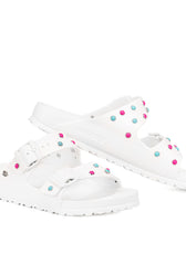 Birkenstock arizona eva bianche con pietre fucsia e verde acqua 