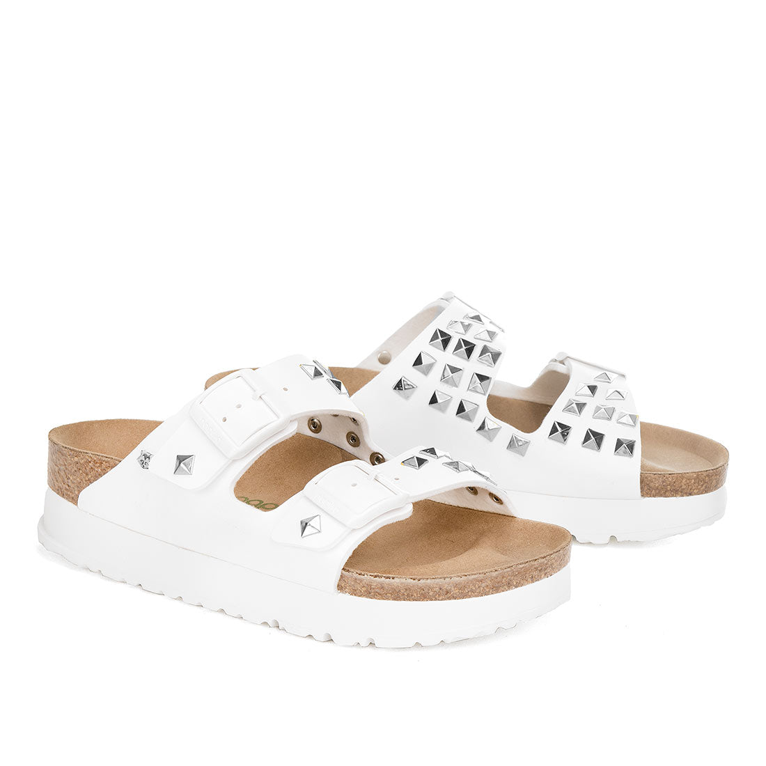 birkenstock bianche platform con borchiette argento