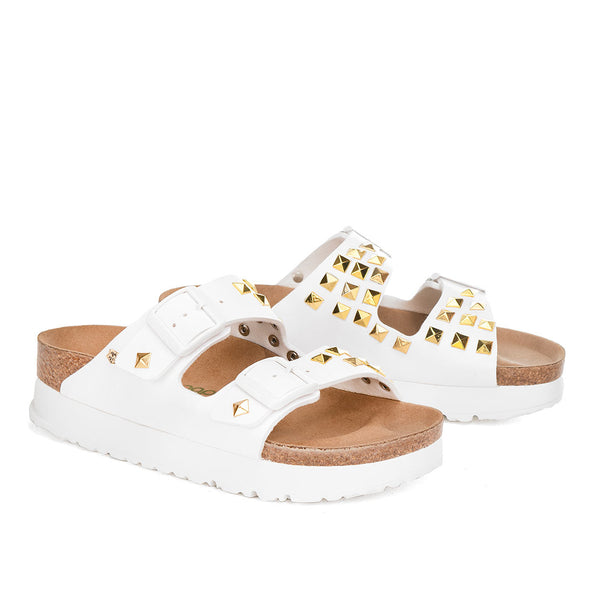 birkenstock bianche platform con borchiette oro