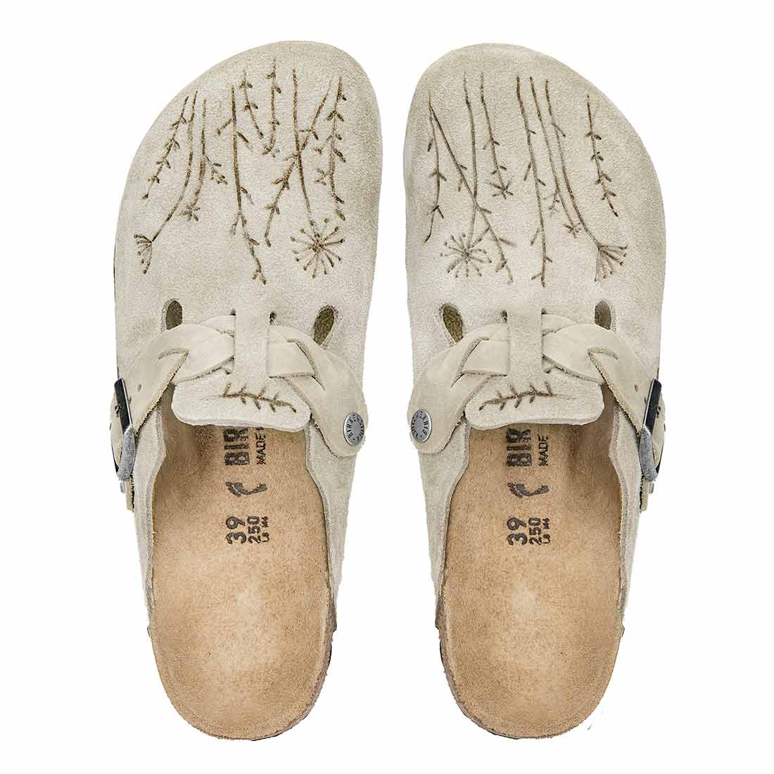 Birkenstock boston taupe con fiori incisi a mano