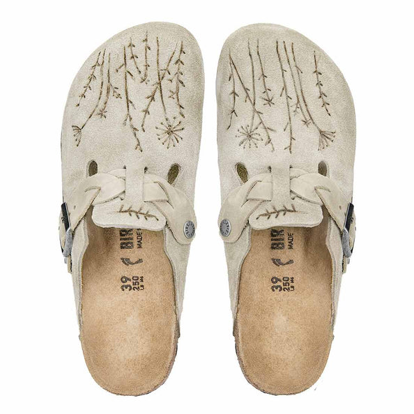 Birkenstock boston taupe con fiori incisi a mano