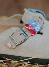birkenstock boston taupe con bandana e denim