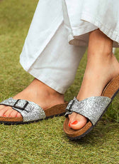 Ciabatte da mare birkenstock madrid con brillantini argento
