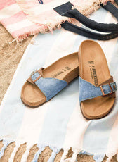 Birkenstock madrid marroni con tessuto denim jeans 