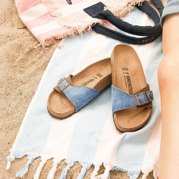 Birkenstock madrid marroni con tessuto denim jeans 