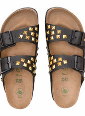 Birkenstock nere con zeppa con borchiette quadrate color oro