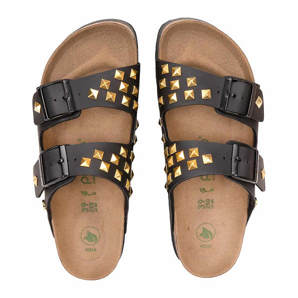 Birkenstock nere con zeppa con borchiette quadrate color oro