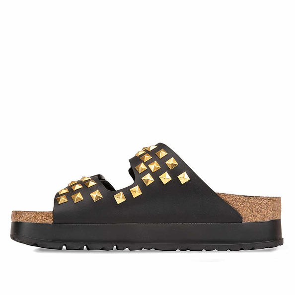 Birkenstock platform con borchie a piramide oro