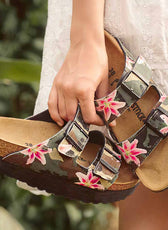 Birkenstock suola alta con zeppa platform militari camouflage con fiori estive
