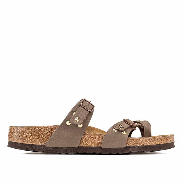 sandalo birkenstock color marrone con borchie oro