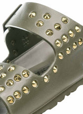 Birkenstock verdi kaki borchiate con borchie oro
