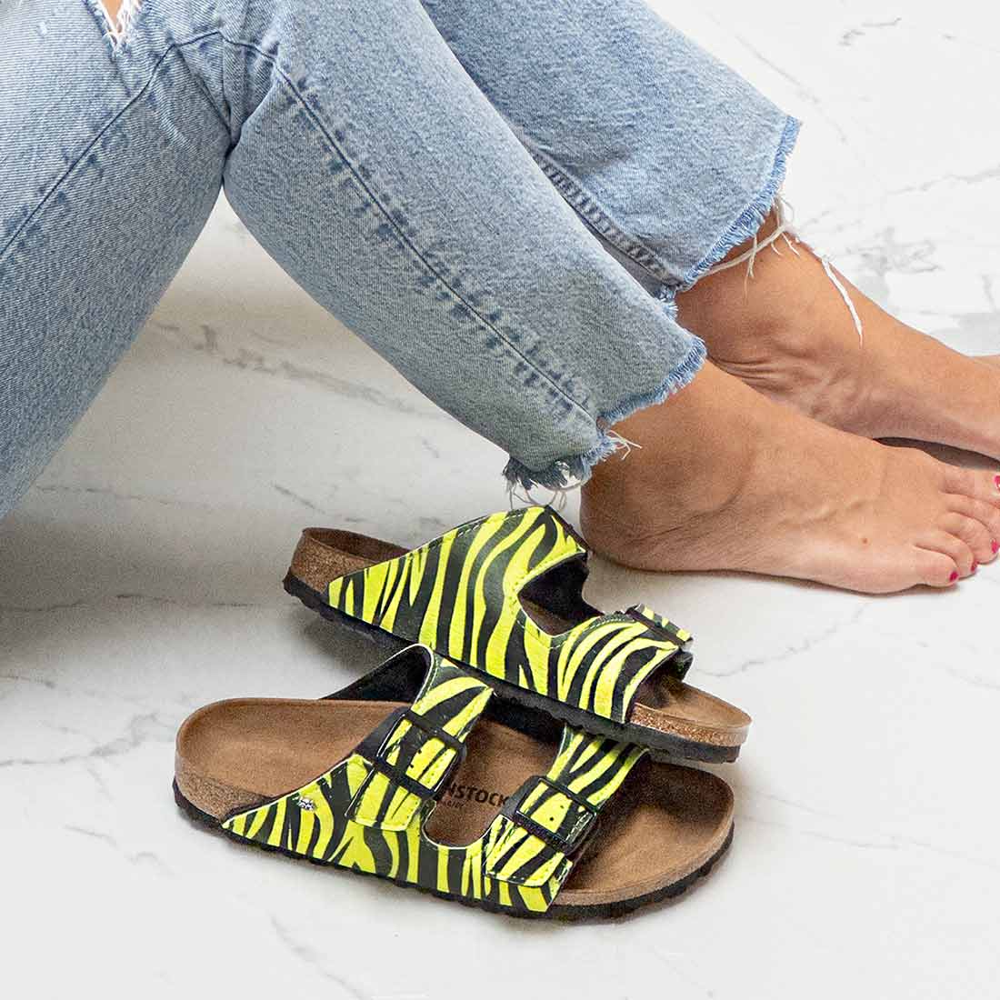 Birkenstock Arizona Personalizzate texture Zebra colore Giallo Fluo