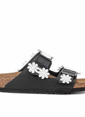 Personalizzazione Birkenstock Arizona Nere con Fiori Bianchi - Outlet