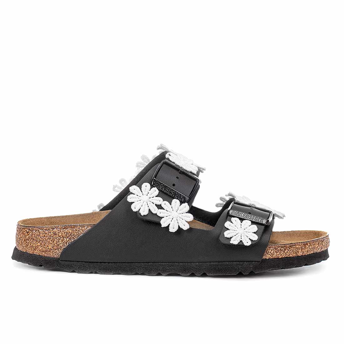 Personalizzazione Birkenstock Arizona Nere con Fiori Bianchi - Outlet