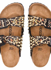 Ciabatte Birkenstock arizona on tessuto leopardato e borchie oro