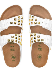 Ciabatte birkenstock arizona platform bianche con borchie a piramide oro
