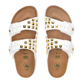 Ciabatte birkenstock arizona platform bianche con borchie a piramide oro
