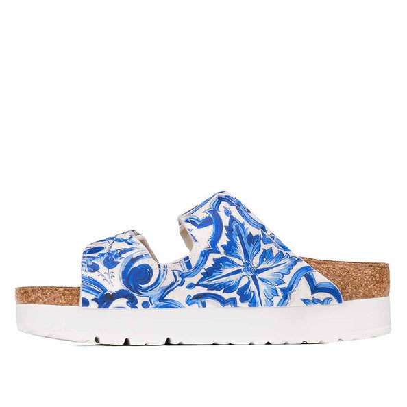 Ciabatte Birkenstock Platform maioliche bianche e blu