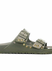 Ciabatte per il mare colore verde militare kaki con borchie color oro