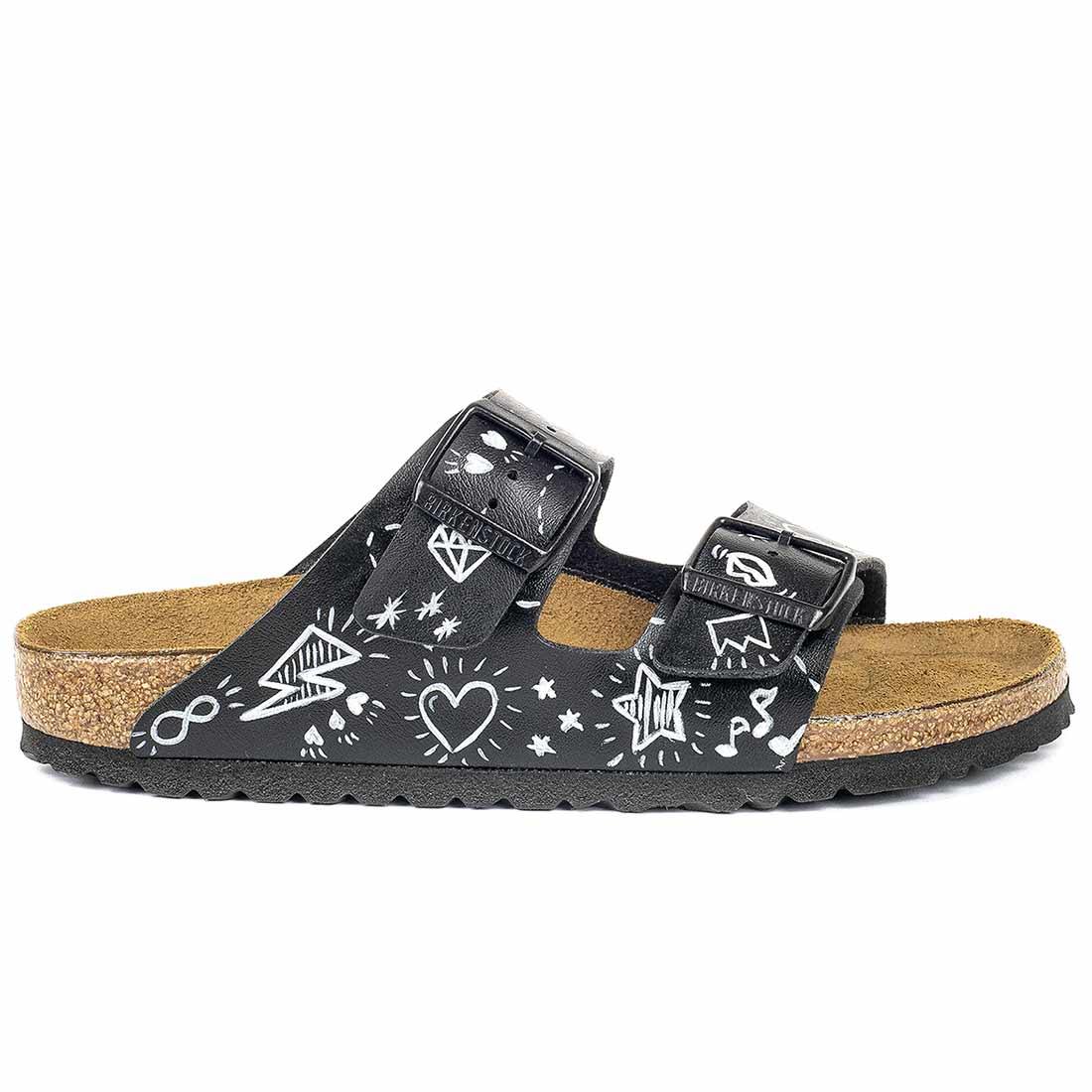 Personalizzazione Ciabatte Birkenstock Arizona Dipinte a mano - Nere - Outlet