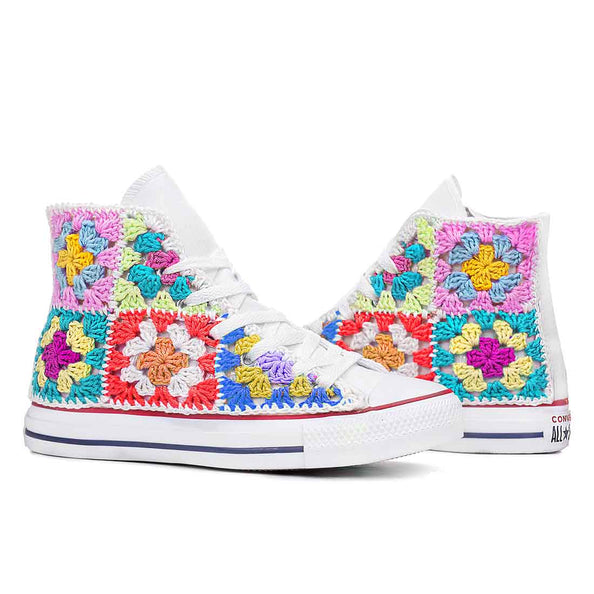 Converse All Star Alte Bianche con ricamo Colorato 