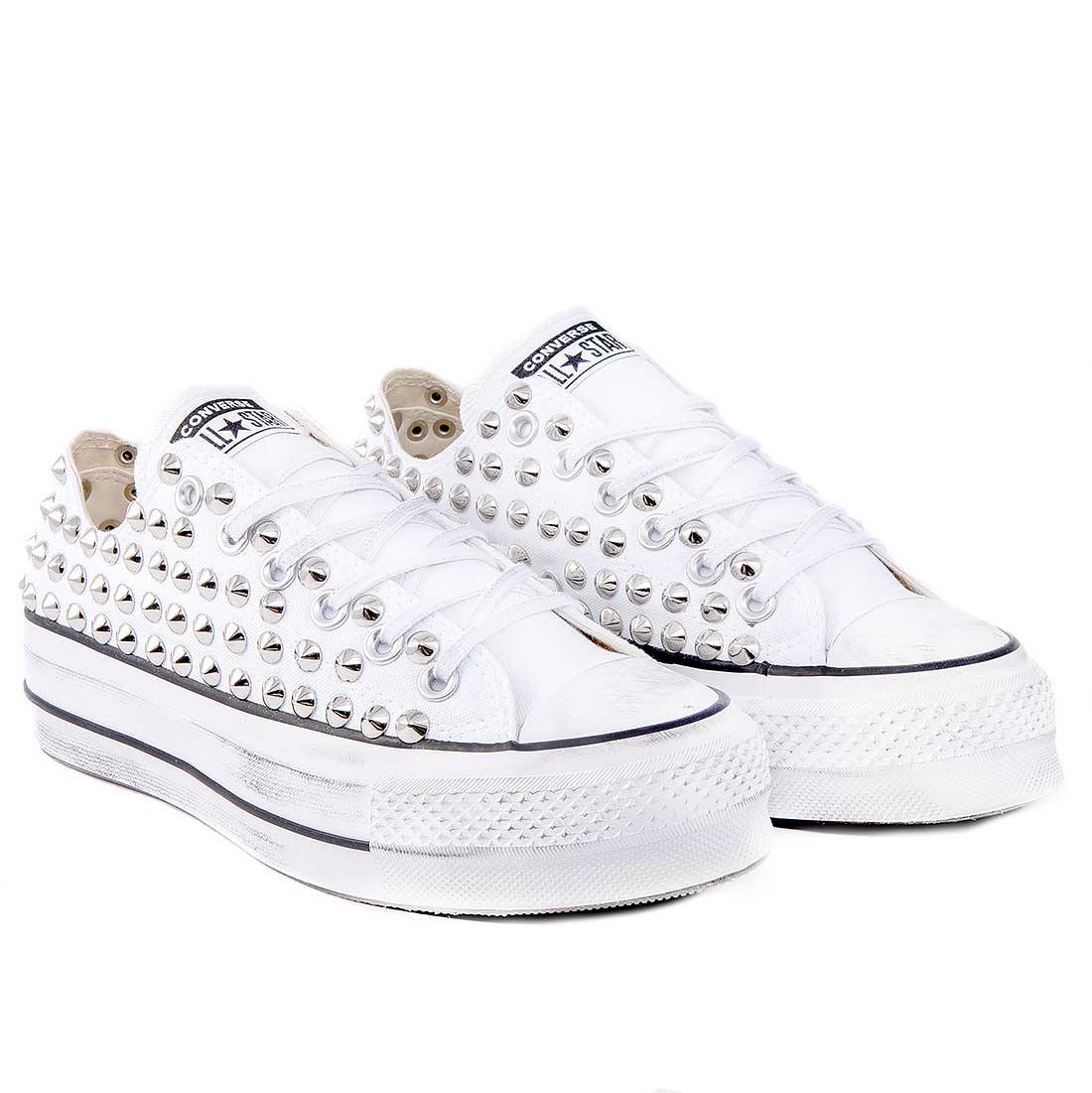 Converse All Star con Borchie - Basse - Suola Platform - Bianche - Outlet