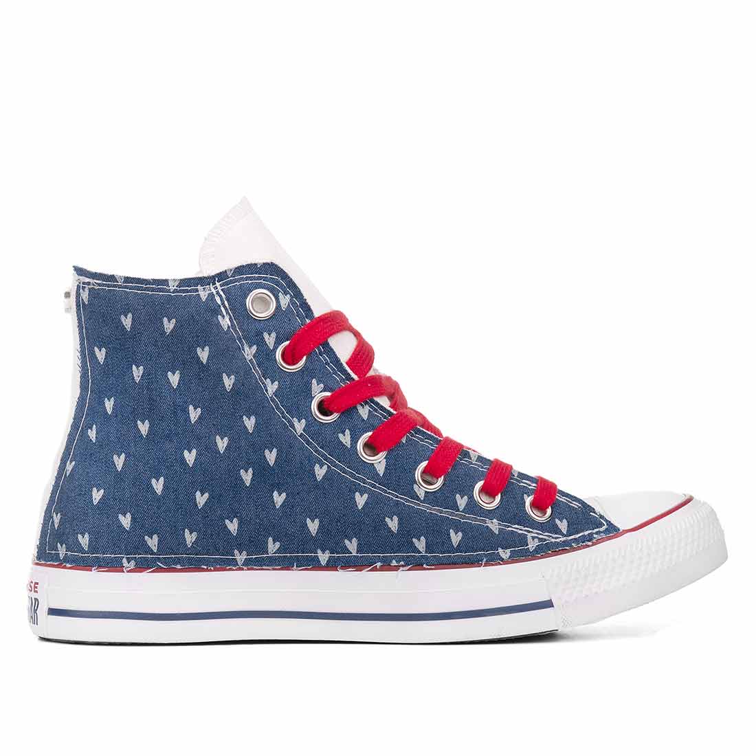 converse alla star denim con cuori e lacci rossi 